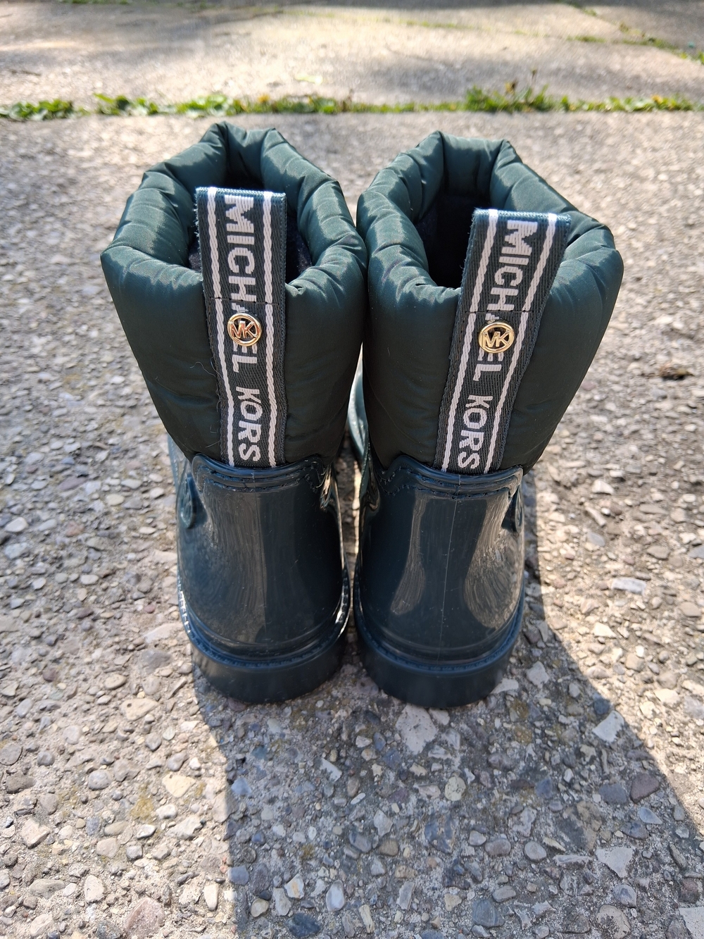 Michael Kors Green Puffer Rain Boots with Logo Pull Tab
